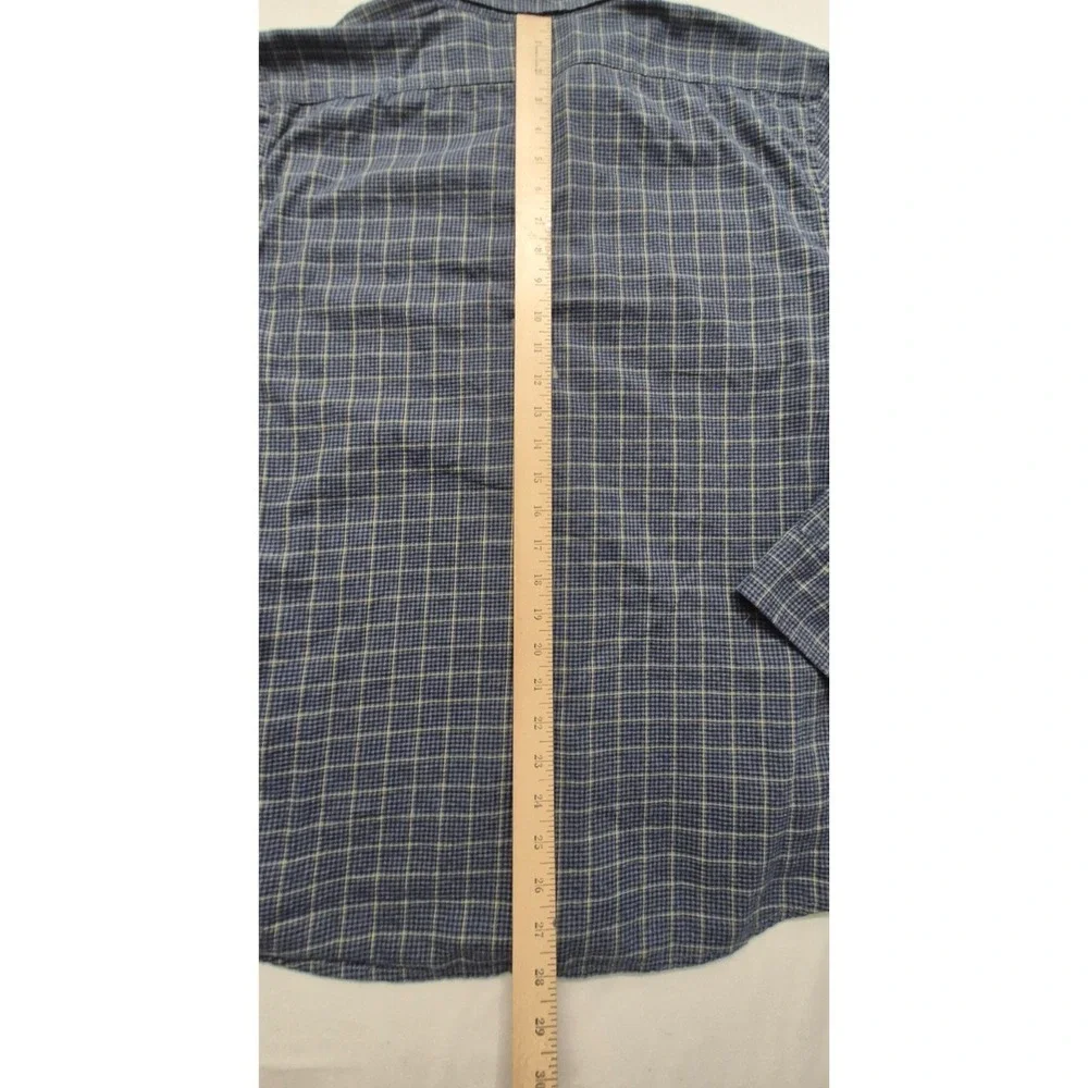 Banana‎ Republic men's blue plaid LS button up Untucked Fit shirt LG Cotton